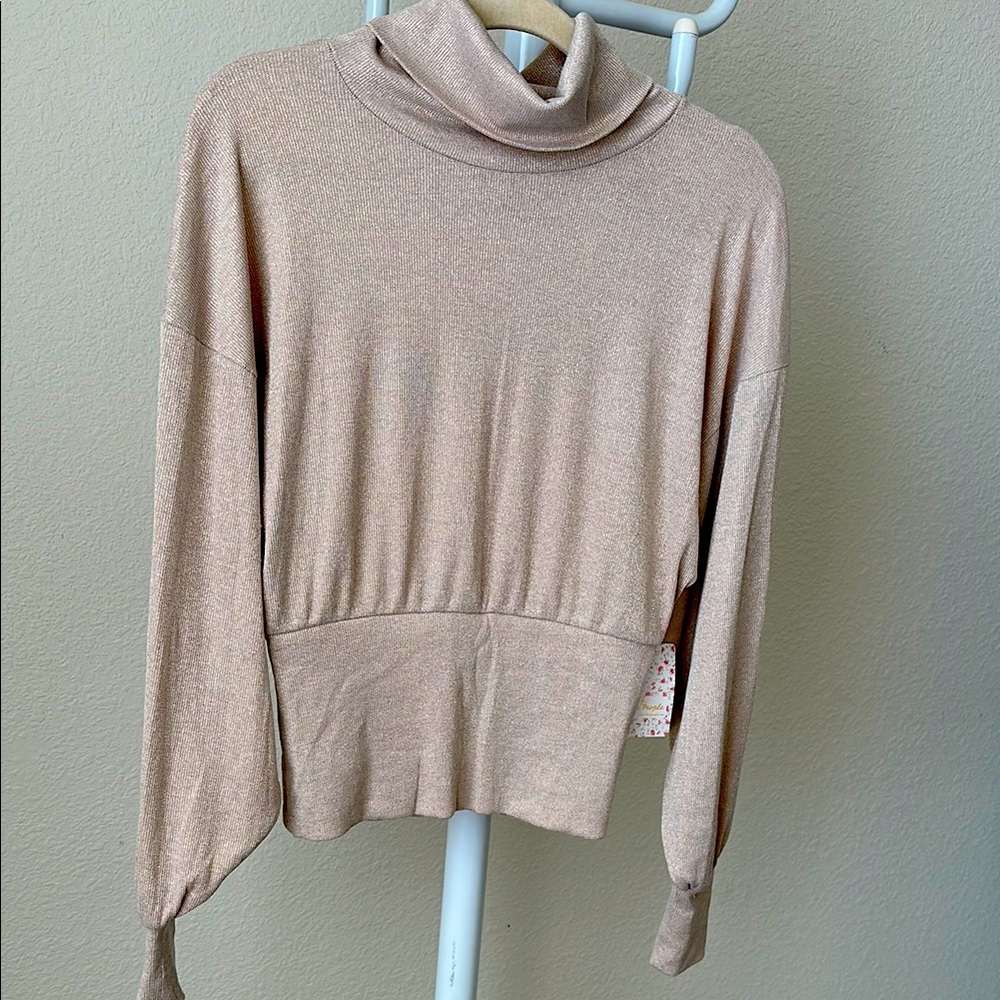 Free People Elegant Tan/ Rose Gold Turtleneck Sweater